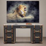 Male Lion In Smoke Cool Wall Art Living Room FRAME AVAILABLE HQ Canvas Print