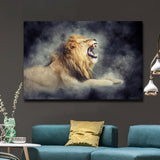 Male Lion In Smoke Cool Wall Art Living Room FRAME AVAILABLE HQ Canvas Print