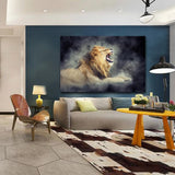Male Lion In Smoke Cool Wall Art Living Room FRAME AVAILABLE HQ Canvas Print