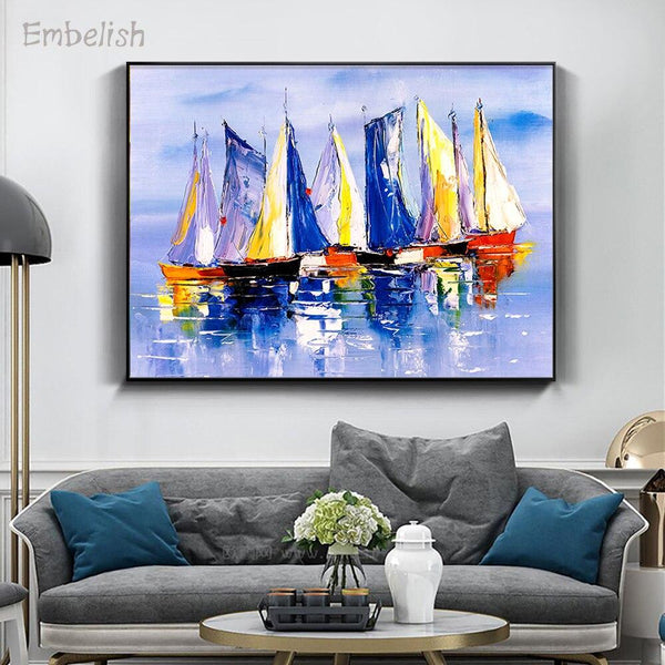 Ship Boat On The Sea Seascape Wall Poster Modern Home Decor FRAME AVAILABLE HQ Canvas Print