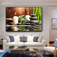 Zen Stones Bamboo Candles Wall Art Pictures FRAME AVAILABLE HQ Canvas Print