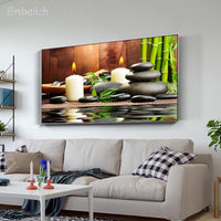 Zen Stones Bamboo Candles Wall Art Pictures FRAME AVAILABLE HQ Canvas Print