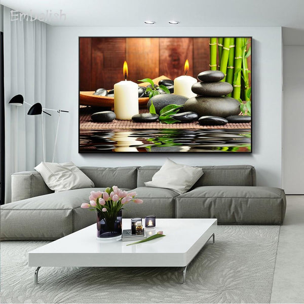 Zen Stones Bamboo Candles Wall Art Pictures FRAME AVAILABLE HQ Canvas Print