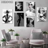 Fashion Wall Art Black White Woman Print Sexy Female HQ Canvas Print