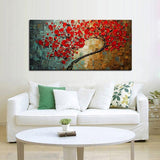 Abstract Red Flower Tree Knife Oil Painting On Canvas Beautiful