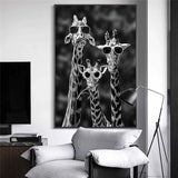 Kids Room Funny Giraffe Family with Sunglasses Canvas Posters and Prints Black and White Animals