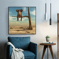 Kids Room Funny Little Elephant on Tree Modern HQ Canvas Print Painting Wall Art