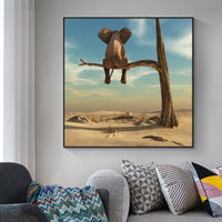 Kids Room Funny Little Elephant on Tree Modern HQ Canvas Print Painting Wall Art