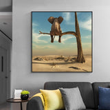 Kids Room Funny Little Elephant on Tree Modern HQ Canvas Print Painting Wall Art