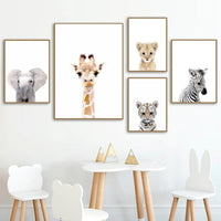 Kids Room Giraffe elephant lion tiger zebra Nursery Wall Art Baby Decor HQ Canvas Print