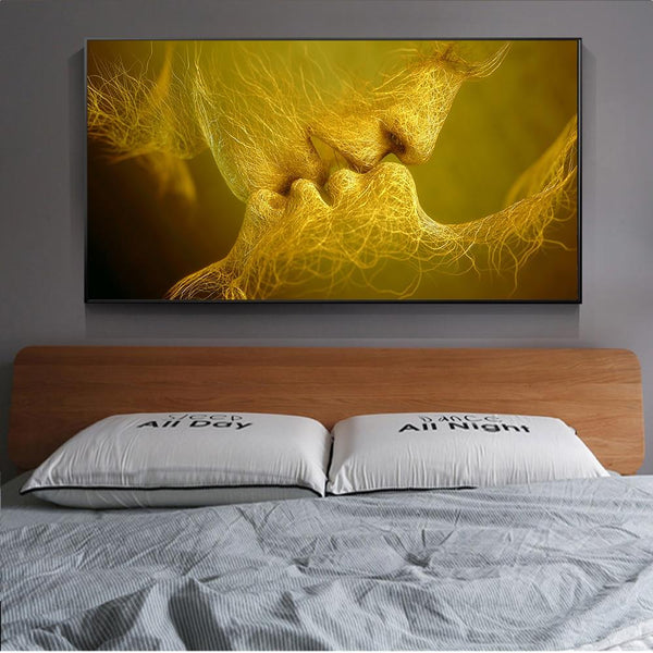 Golden Love Kiss Oil Painting on Canvas Poster HQ Canvas Print Wall Art