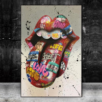 Graffiti Art Wall Paintings HQ Canvas Print Tongue Street Art Abstract