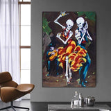 Skeleton couple dancing Modern Hand Painted Canvas Mexico Day of the Dead Wall Art for