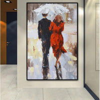 Hand Painted Knife Leonid City Couple Umbrella painting Canvas Unique