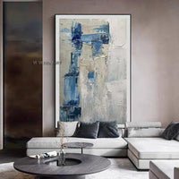 Blue and White Modern Hand Painted Abstract Wall Art Decorative Office