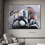 Hand Painted Colorful Bull Canvas Art Grey Graffiti for Home decor Wall Decoration animal painting