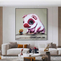 Thick oil knife painting Hand-Painted impression Animal Piggy Oil Painting On Canvas Kid Room As