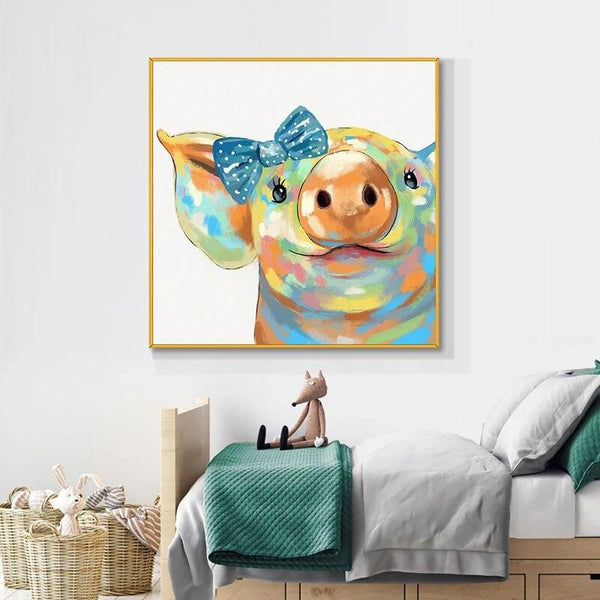 The Pig Colorful Cute Animal Hand Painted Canvas Painting Modern Artwork Thick Oil for Best