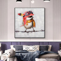 Hand Painted Modern Abstract Cute Bird Animals Oil Painting On Canvass For Kids Room As