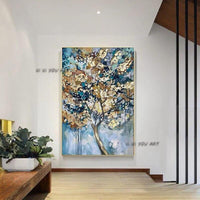 Hand Painted Contemporary Gold Foil Tree Abstract Minimalist Modern Wall Art Decorative