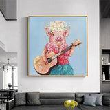 Hand Painted Oil Painting Lovely Cartoon Pig Canvas Wall Art Real Animal Kids Room Decorative Home Showpieces