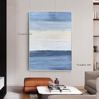 Hand Painted Blue Abstract Oil Painting On Canvas Modern Landscape