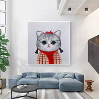 Hand Painted Modern Abstract Cartoon Animal Oil Painting On Canvas elegant Cat Kid Room As