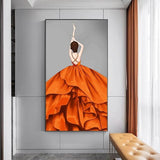 Modern Abstract Hand Painted Noble Orange Dress Woman Canvas Oil Painting Posters Wall Art