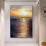 Hand Painted Modern Seascape Oil Painting On Canvas Sunrise Abstract Canvas Decor