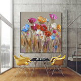 Hand Painted Retro Knife Flower Abstract Oil Painting Canvas Modern Wall Decor