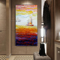 Hand Painted Sailboat Modern Abstract Landscape Decorative Painting Thick Oil Knife Painting On Canvas Handmade