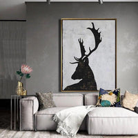 Modern Decorative Deer Canvas Wall Art Hand Painted Animal Oil Painting For Living Paintings Artwork