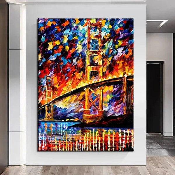 Oil Painting Hand Painted Colorful Palette Knife Street Corner Canvas Modern Landscape Abstract Room