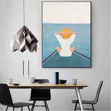 Modern Hand Painted Style Oil Painting Woman Watching The Sea Landscape Fashionative