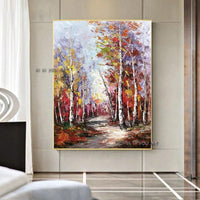 Birch Trees In The Woods Abstract On Canvas Salon Modern Oil Painting Hand Painted