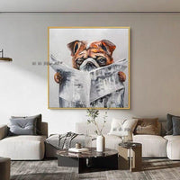 Funny Dog Art Painting Abstract Cartoon Hand Painted on Canvas Wall Art Decor