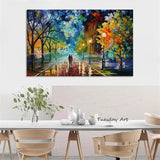 Oil PaintingHand Painted Landscape Street Passerby Palette KnifeNight Street Lamp Abstract Canvas Decoration