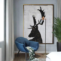 Modern Decorative Deer Canvas Wall Art Hand Painted Animal Oil Painting For Living Paintings Artwork