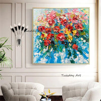 Hand Painted Oil Paintings Knife Flowers Roses Retro Art Abstract Canvas Painting Bedroom