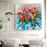 Hand Painted Oil Paintings Knife Flowers Roses Retro Art Abstract Canvas Painting Bedroom