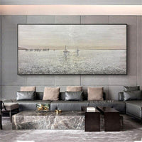 Hand Painted Morandi landscape Sunset Seascape Modern Style Office Decoration Canvas Painting Wall Art Mural