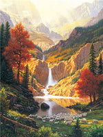 DIY Full Square Diamond Painting Sunset Waterfall 5D DIY Diamond Mosaic Landscape Art Kits Home Decoration