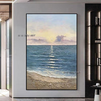 Beautiful Painting Of The Ocean Landscape Under The Blue Sky And White Clouds Modern Decorative For Home