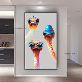 Hand Painted Modern Pop Art Animal Oil Painting Cool Funny Bird Oil Painting Ostrich For Kids Room Decorative