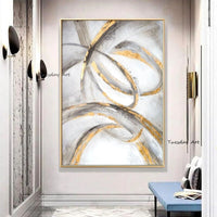 Hand Painted Abstract Gold Stripe Oil Painting Canvas Wall Art Modern Home Office Hand Painted Decor Painting