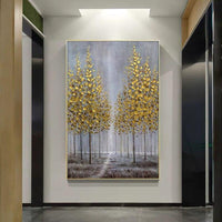 New Hand Painted Modern Canvas Art Oil Painting Knife Golden Tree Painting For Home Hotel Decor