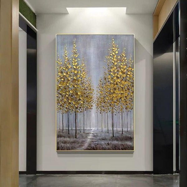 New Hand Painted Modern Canvas Art Oil Painting Knife Golden Tree Painting For Home Hotel Decor