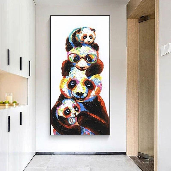 Panda Hand Painted Oil Painting Cute Funny Animals Canvas Painting and Decor