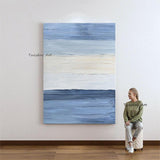 Hand Painted Blue Abstract Oil Painting On Canvas Modern Landscape