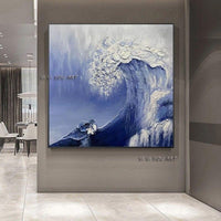 Hand Painted Thick knife abstract Sea Blue White Gorgeous Abstract Painting Home Decor Artworks